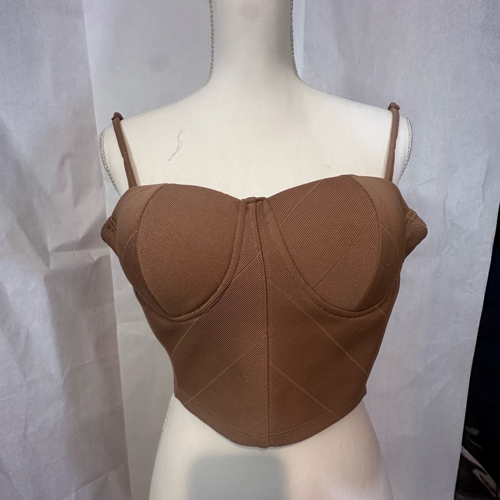 Haute Monde Tan Bustier Crop Top - Picture 2 of 6